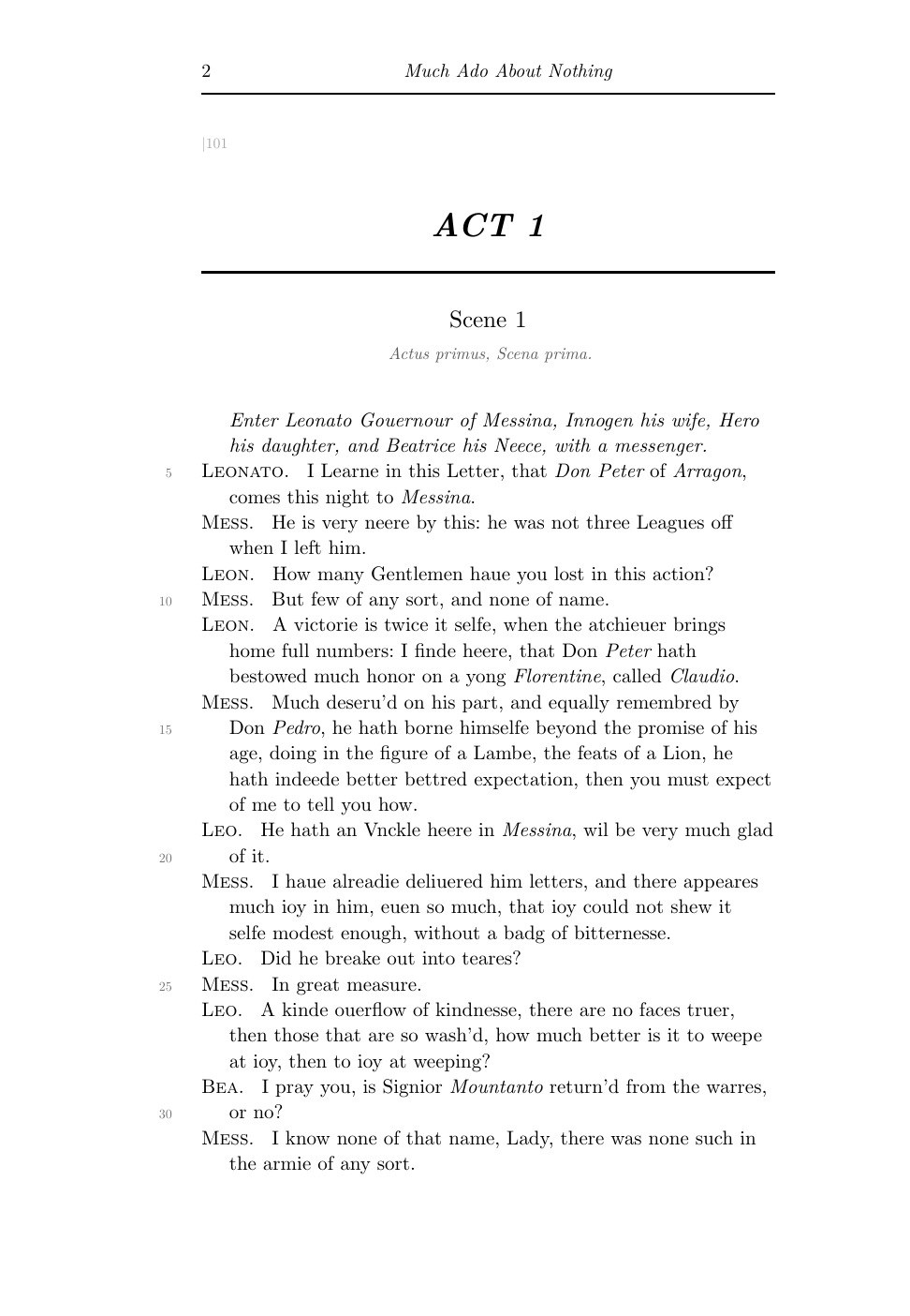 Second page of the Shakespeare sample